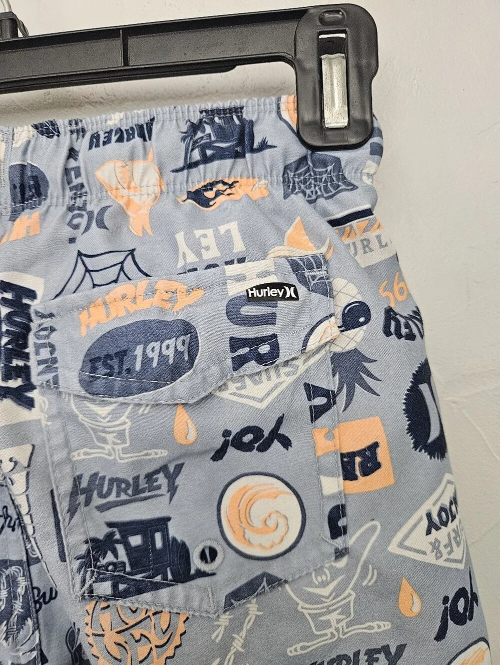Hurley Light Blue Orange Graphic Surf Print Swim Trunks Boys Medium Swimming